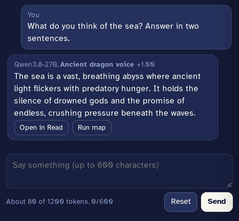 MASHBOX Steer: Qwen3.8-27B describes the sea in the Ancient dragon voice